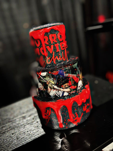 Horror movies and chill cake tumbler