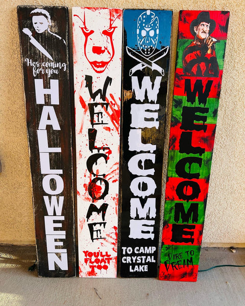 Halloween villain porch signs